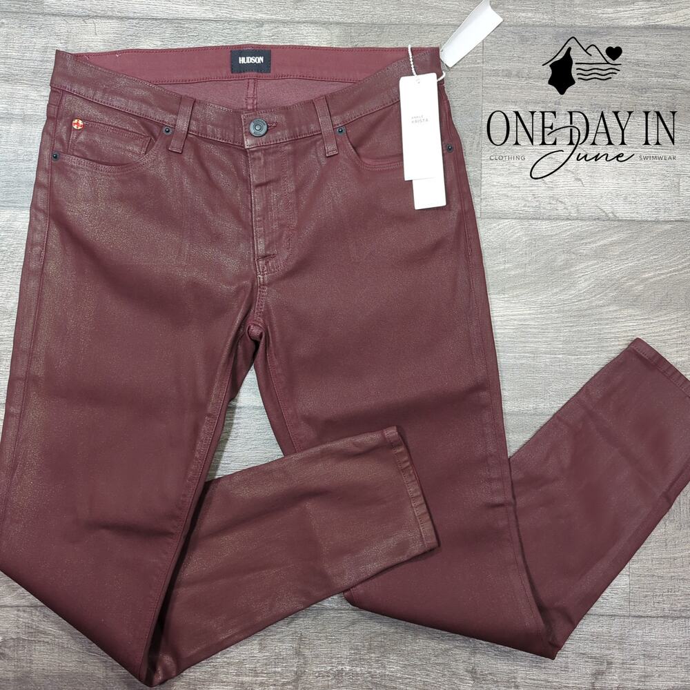 Hudson Krista Ankle Super Skinny Coated Rowe Burgundy NWT Size 10 (30)